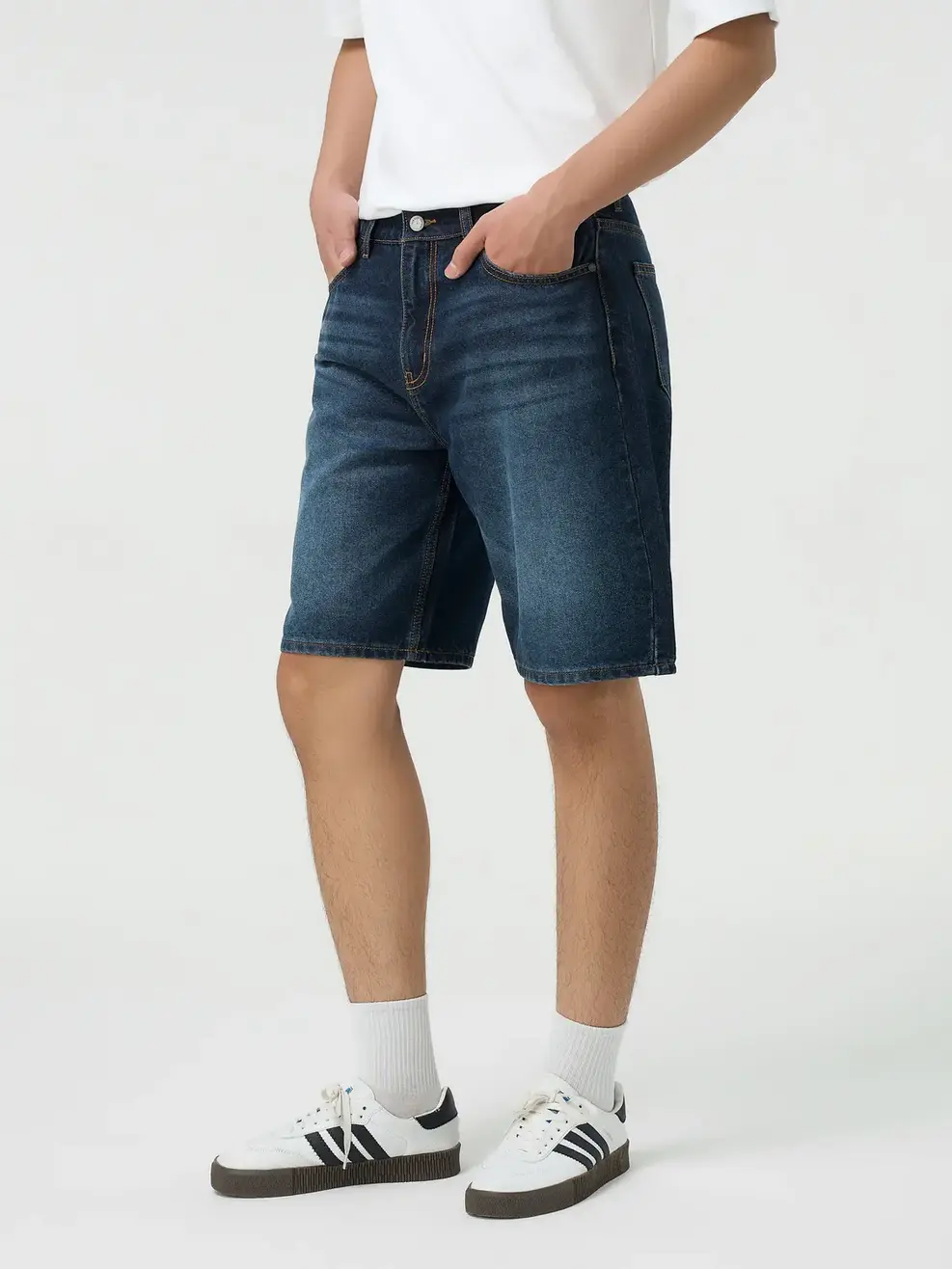 Quần Short Jeans Nam Regular Mài Xước - Màu chàm 003 - 31