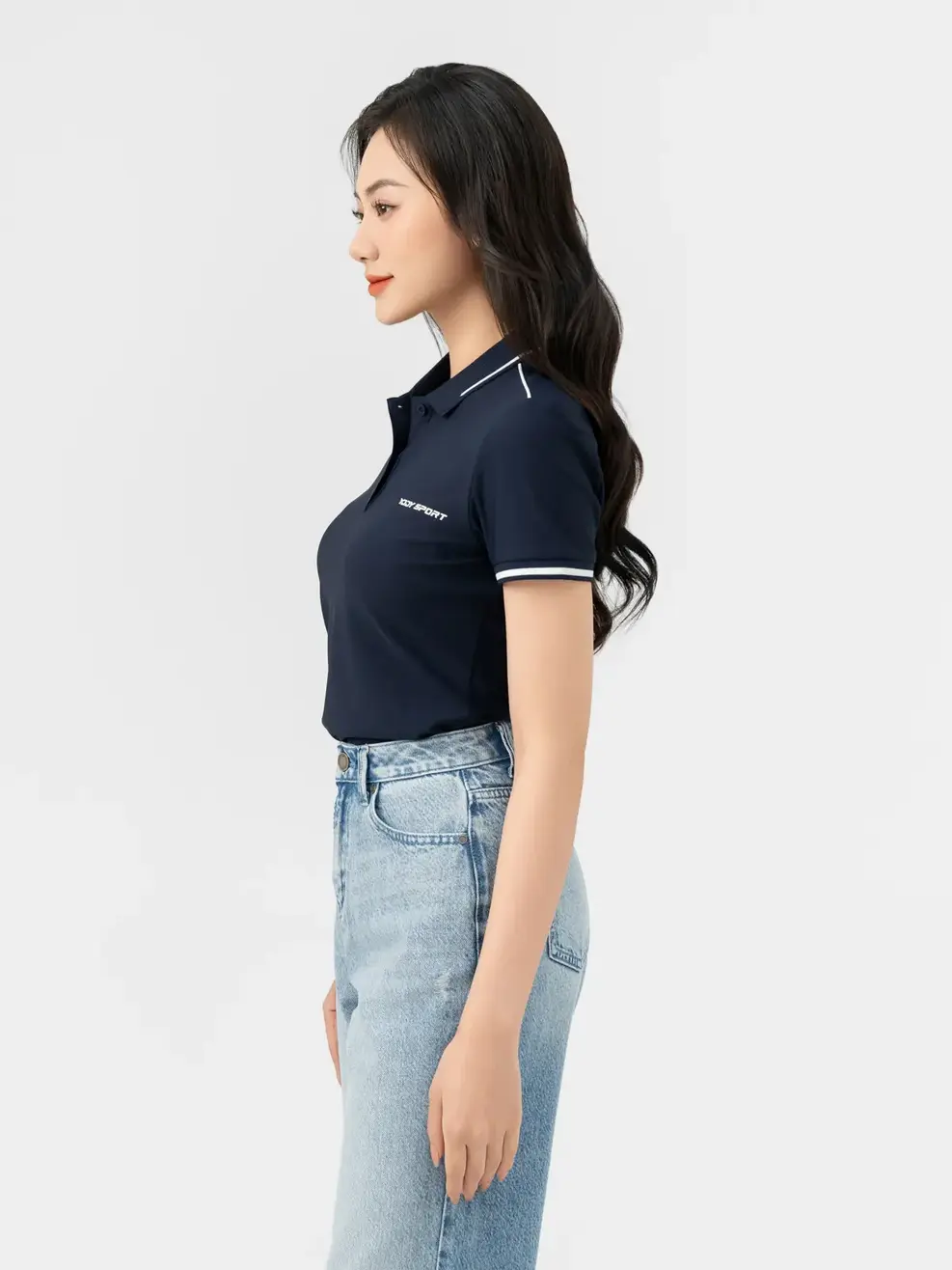 POLO THỂ THAO NỮ PHỐI LÉ NỔI BẬT - Tím than - S