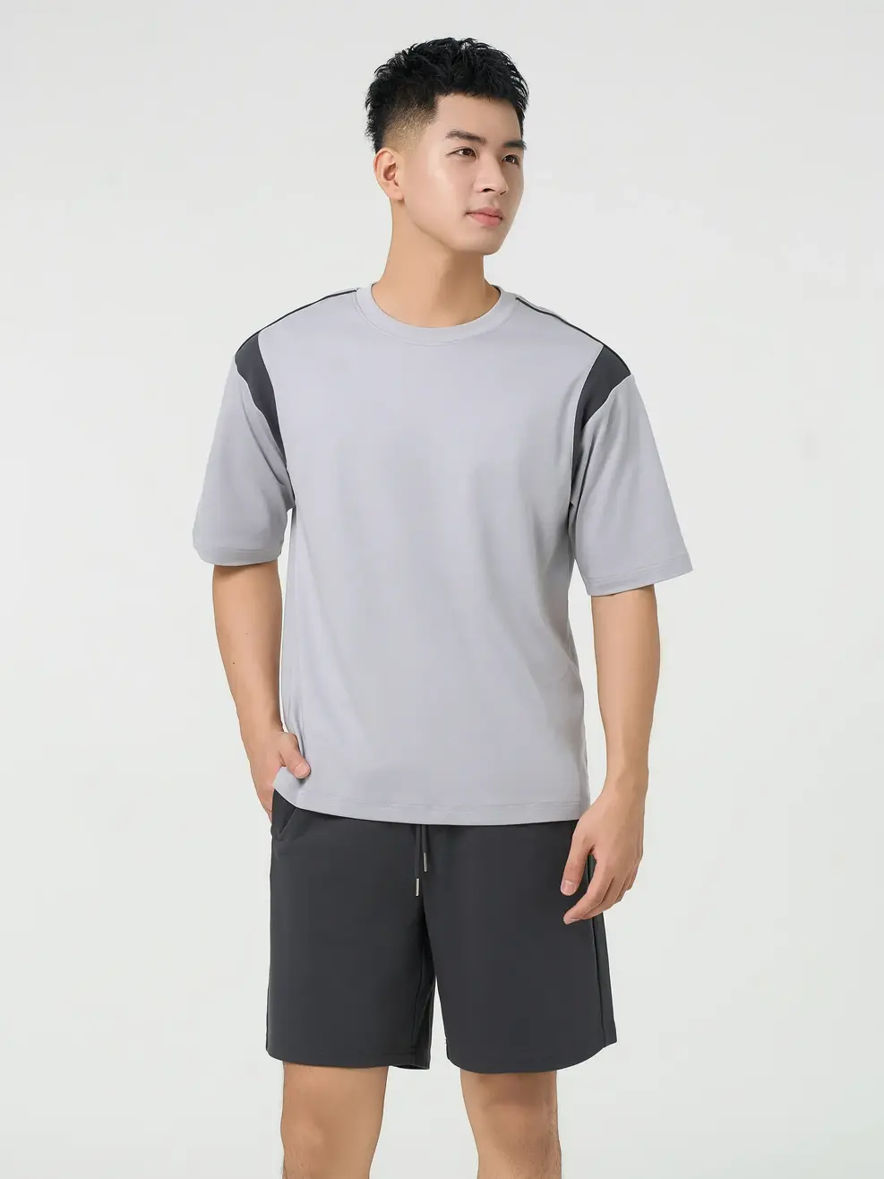 Bộ Đồ Nam Can Phối Nách Lé Vai - Xám 001 - L