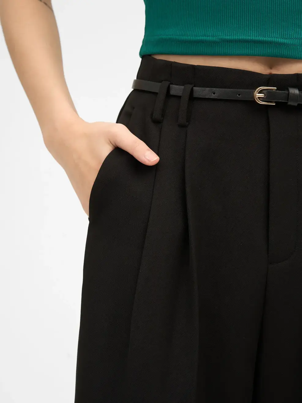 Quần Tây Nữ Suông Cạp Cao Đai Eo  - Đen - S