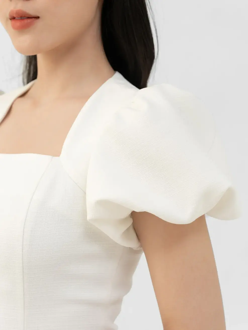 Váy 7 Mành Tay Bồng - Trắng - S