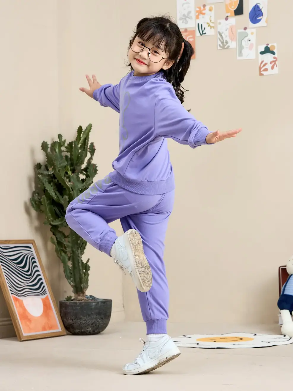 Bộ đồ kid in thỏ - Tím - 2