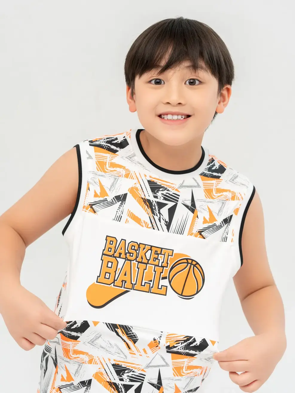 Bộ Đồ Trẻ Em Can Phối In Basketball  - Trắng - 10
