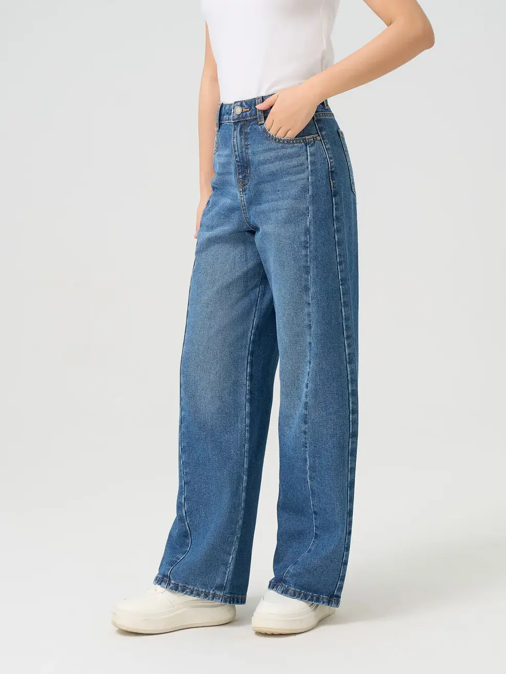 Quần Jeans Wide Leg Đường Can Chéo - Màu chàm 002 - 30