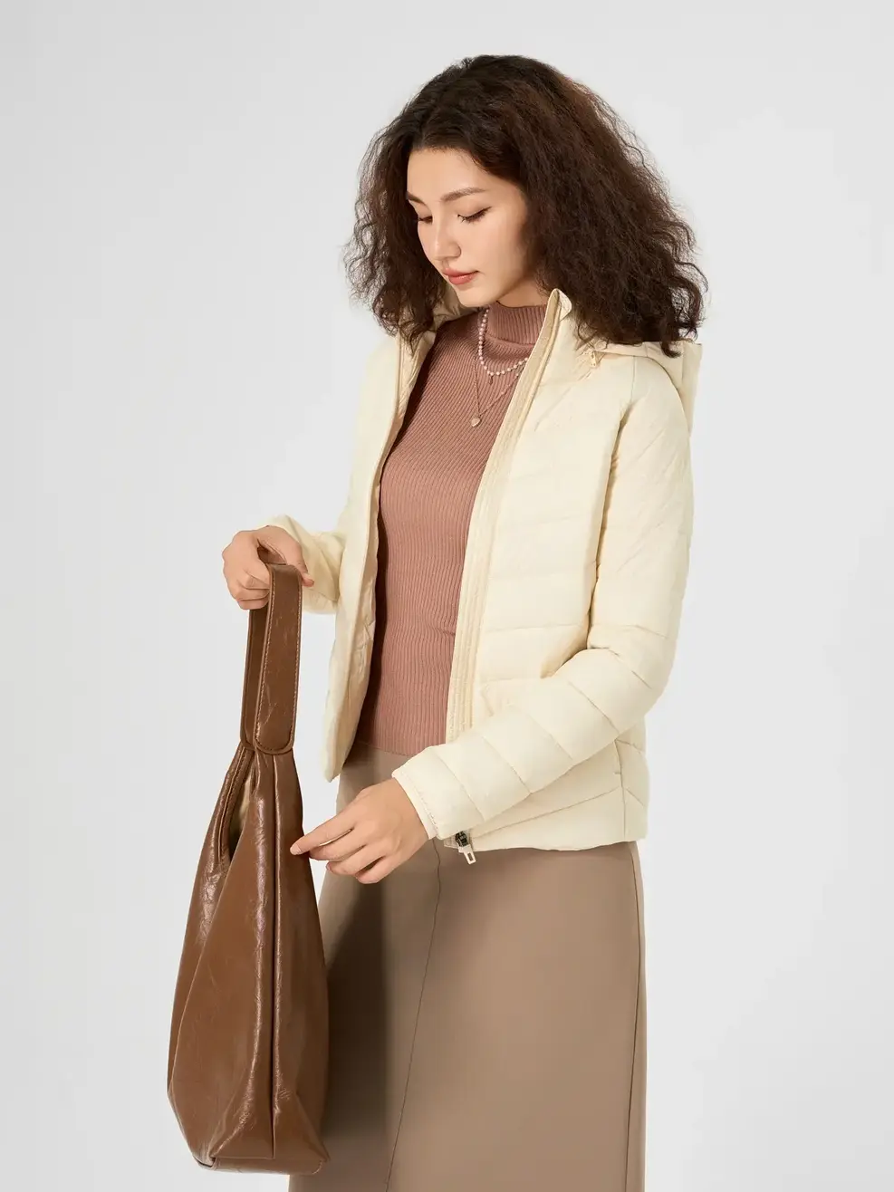 Áo Phao Nữ Phối Nỉ Pro - Be - S