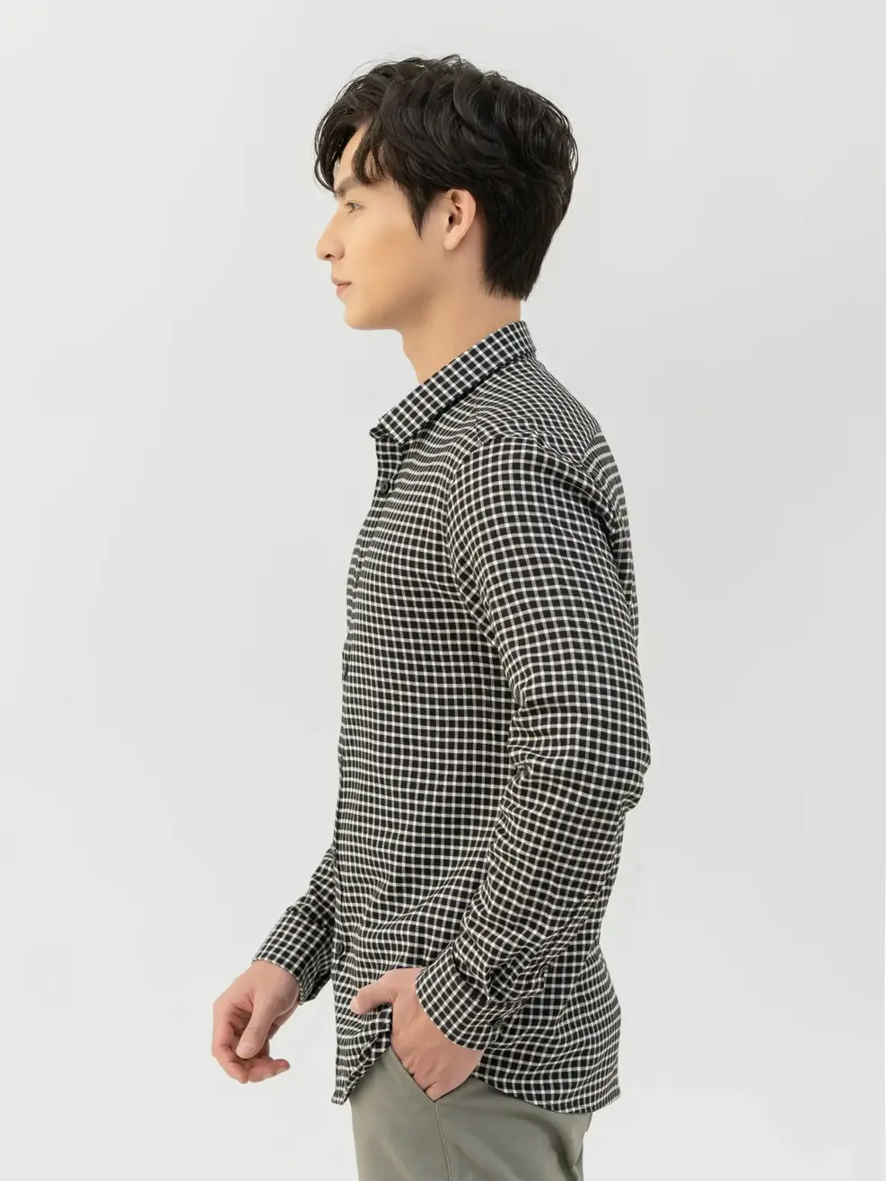 Sơ Mi Nam Dài Tay Kẻ Caro - Đen - M