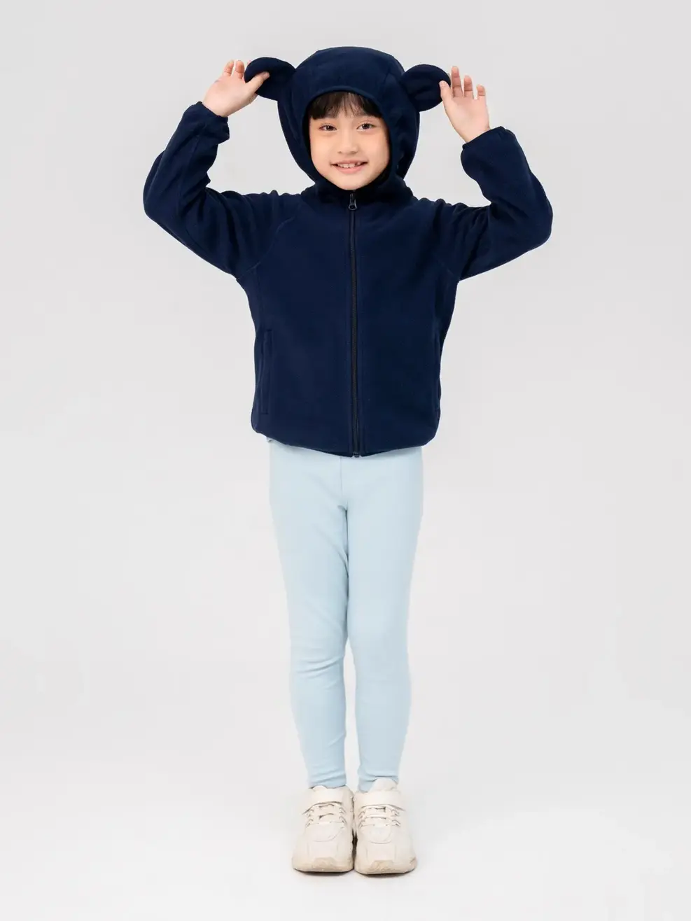 Áo Khoác Trẻ Em Nỉ Cào Lông Tai Thỏ - Navy - 2