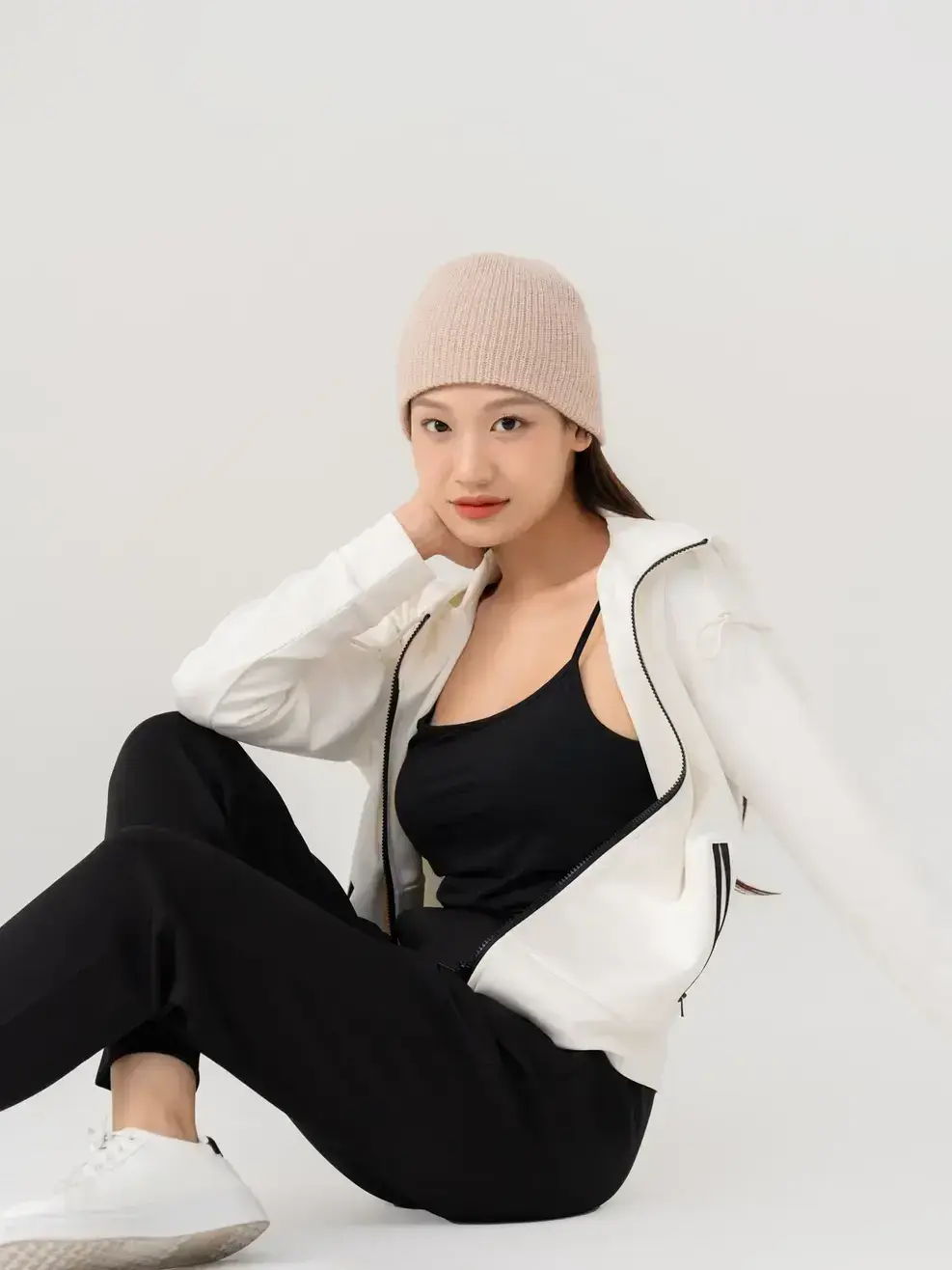 Bộ Đồ Thể Thao Nữ Double Face Có Mũ - Be phối đen - S