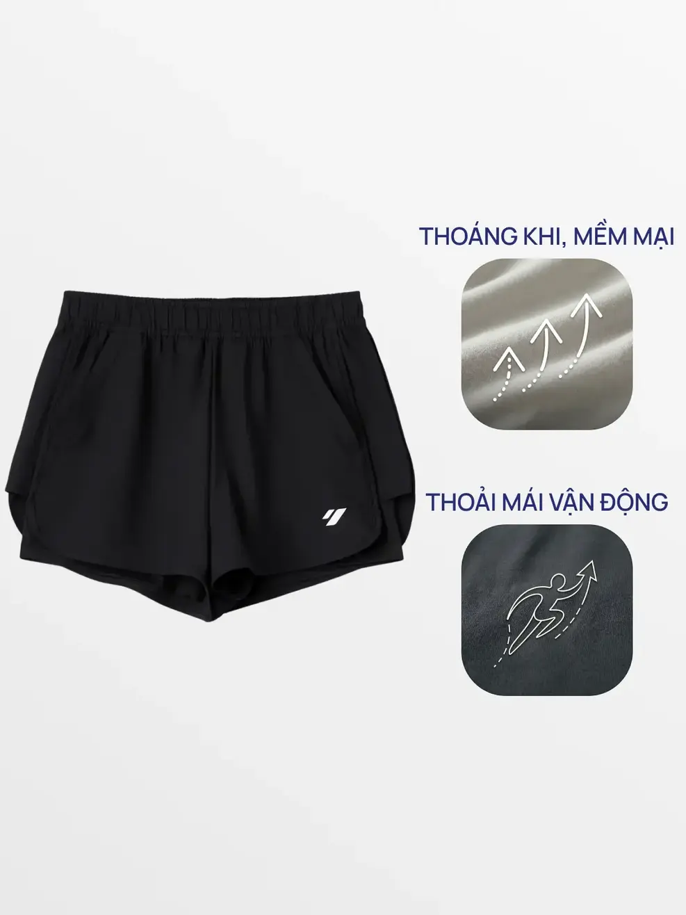 Quần Shorts Thể Thao Siêu Nhẹ 2 Lớp - ĐEN 002 - S