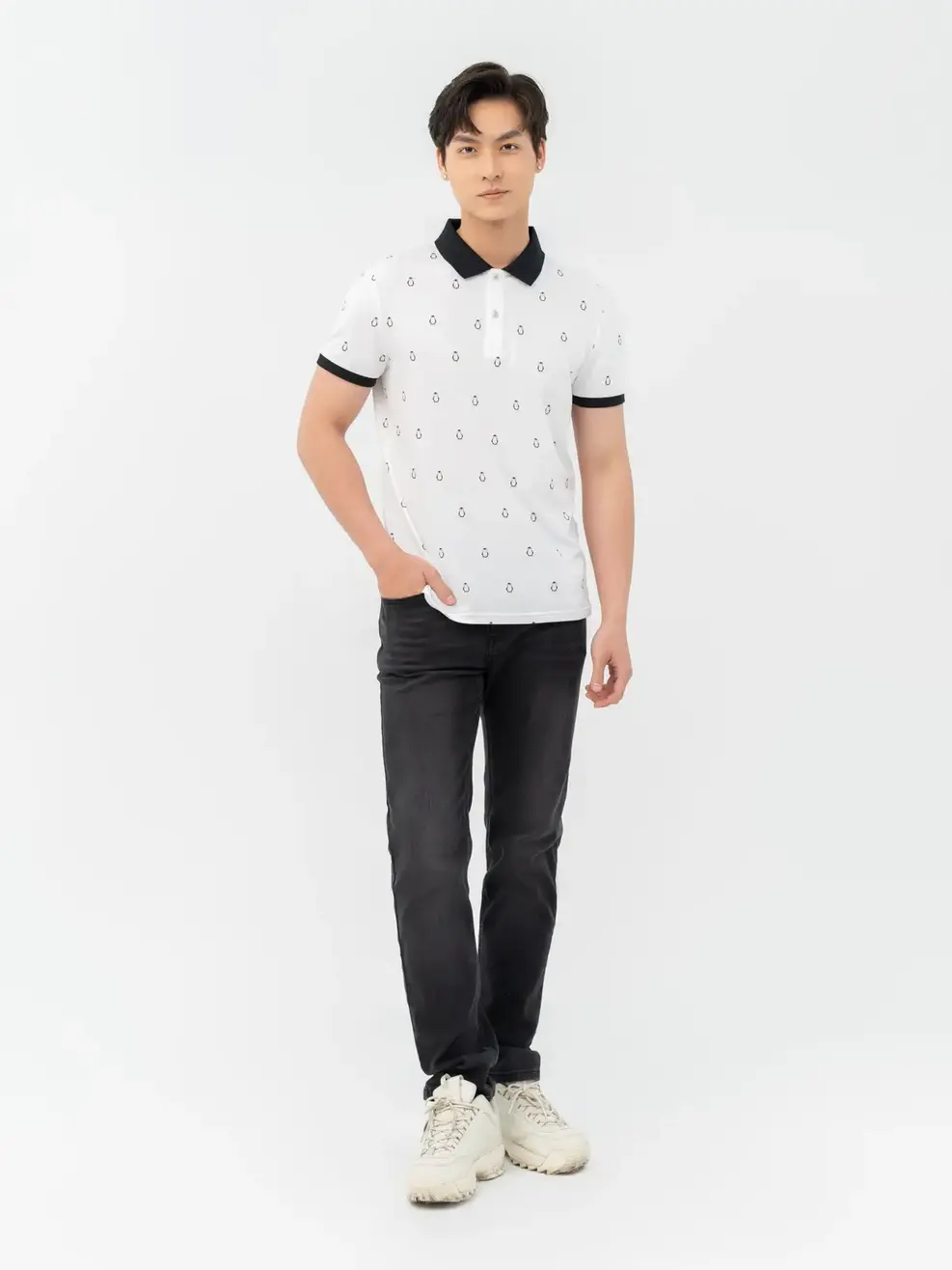 Áo Polo Nam Mắt Chim In Chim Cánh Cụt - Trắng - M