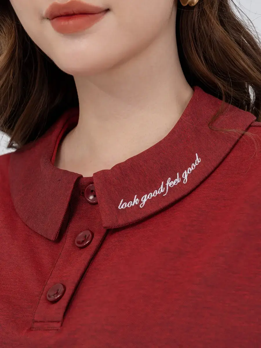 Polo nữ mắt chim cổ sen - Đỏ - L