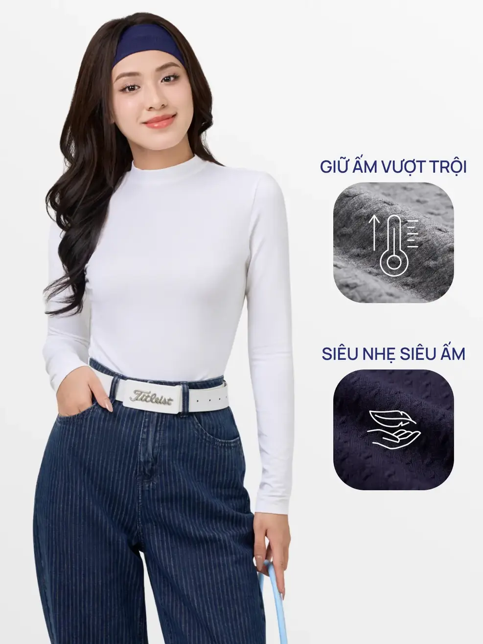 Áo CozyFit nữ giữ nhiệt cổ cao-Trắng 001 - S