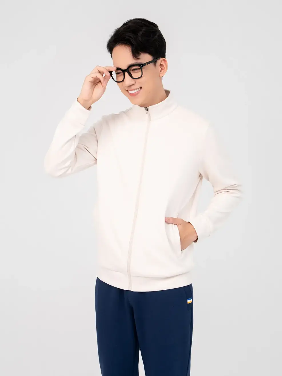 Áo Khoác Nỉ Thể Thao Nam Double Face Smart - Be - M