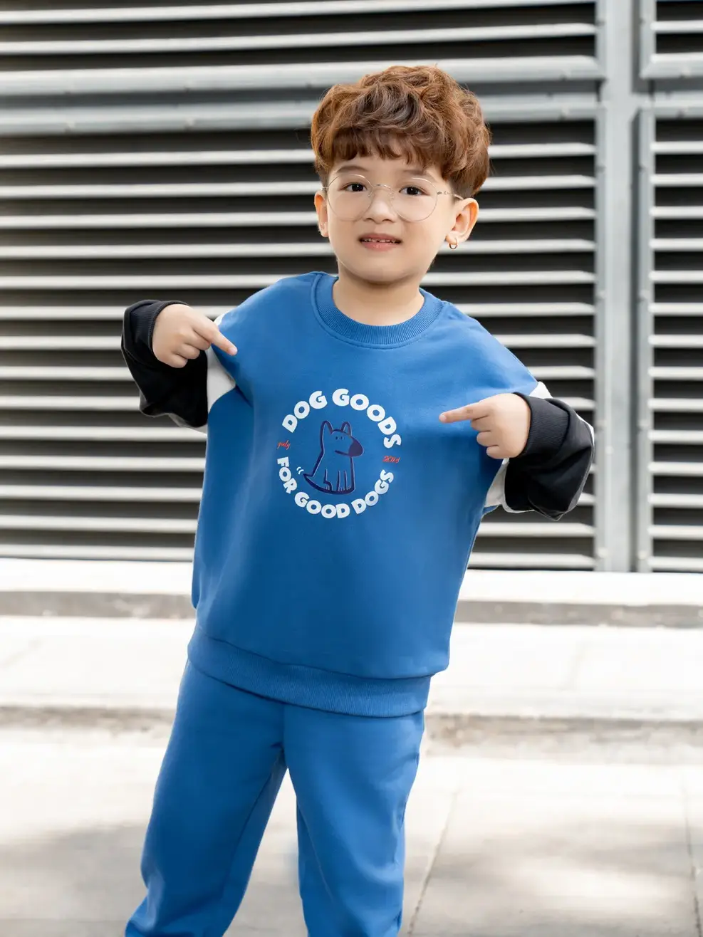 Bộ đồ kid nỉ phối in Dog Goods - Xanh dương - 2