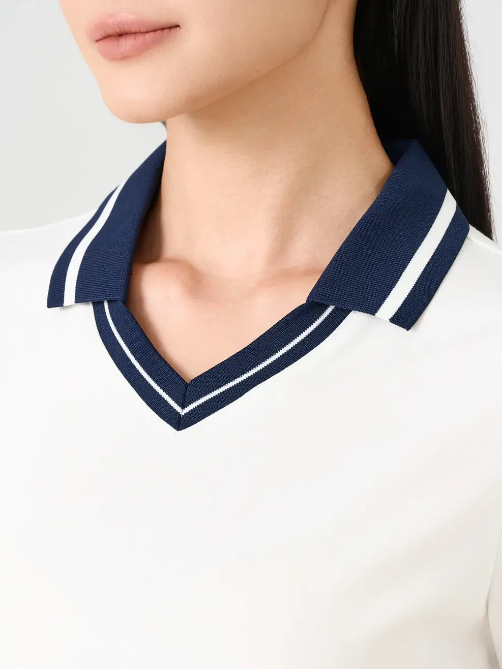 Áo Polo Nữ Slimfit Cổ V Phối Màu - Trắng 001 - S