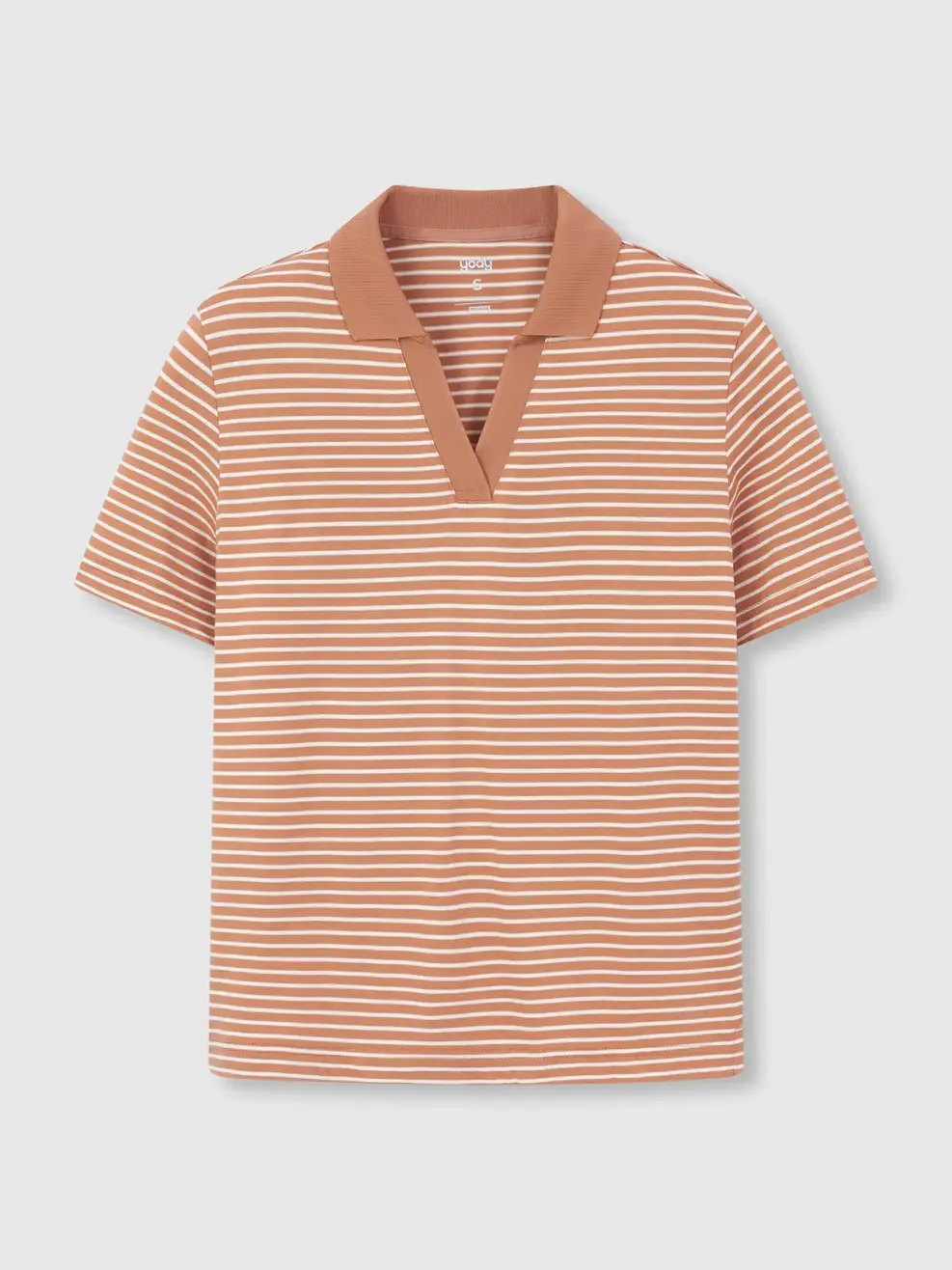 Áo Polo Kẻ Dáng Suông Cổ V - NÂU KẺ  TRẮNG - S