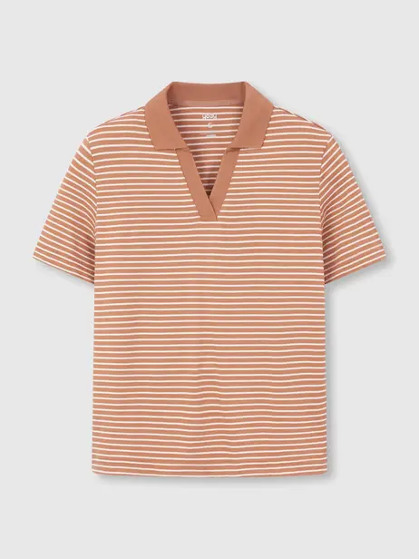 Áo Polo Nữ Kẻ Dáng Suông Cổ V