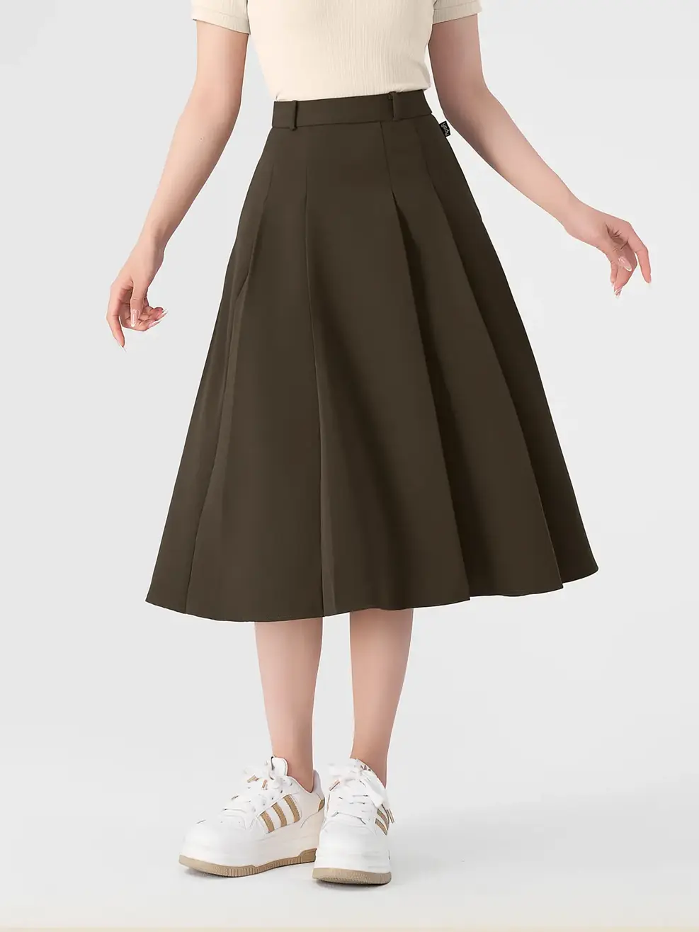 Chân Váy Nữ Xếp Ly Midi Dài - Nâu đậm - S