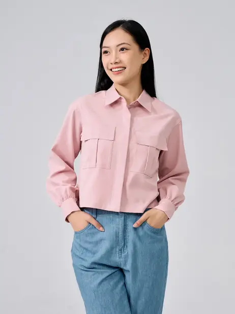 Sơ Mi Dài Tay Nữ Croptop Túi Ốp