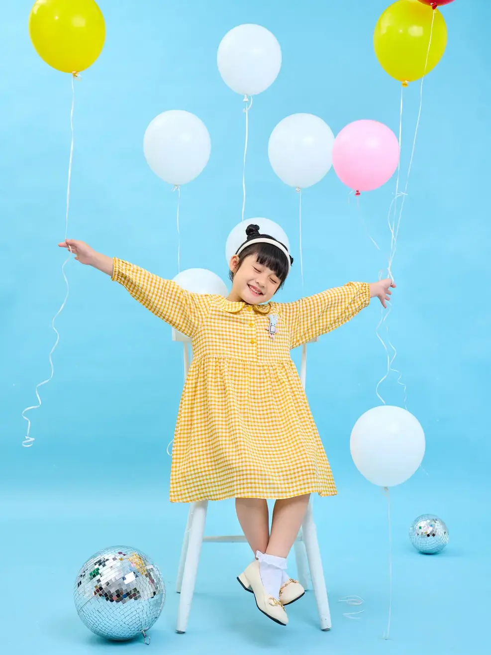 Đầm kid xòe cổ sen - Kẻ vàng - 2