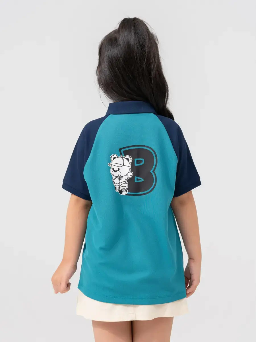 ÁO POLO TRẺ EM IN GẤU - Xanh - 6