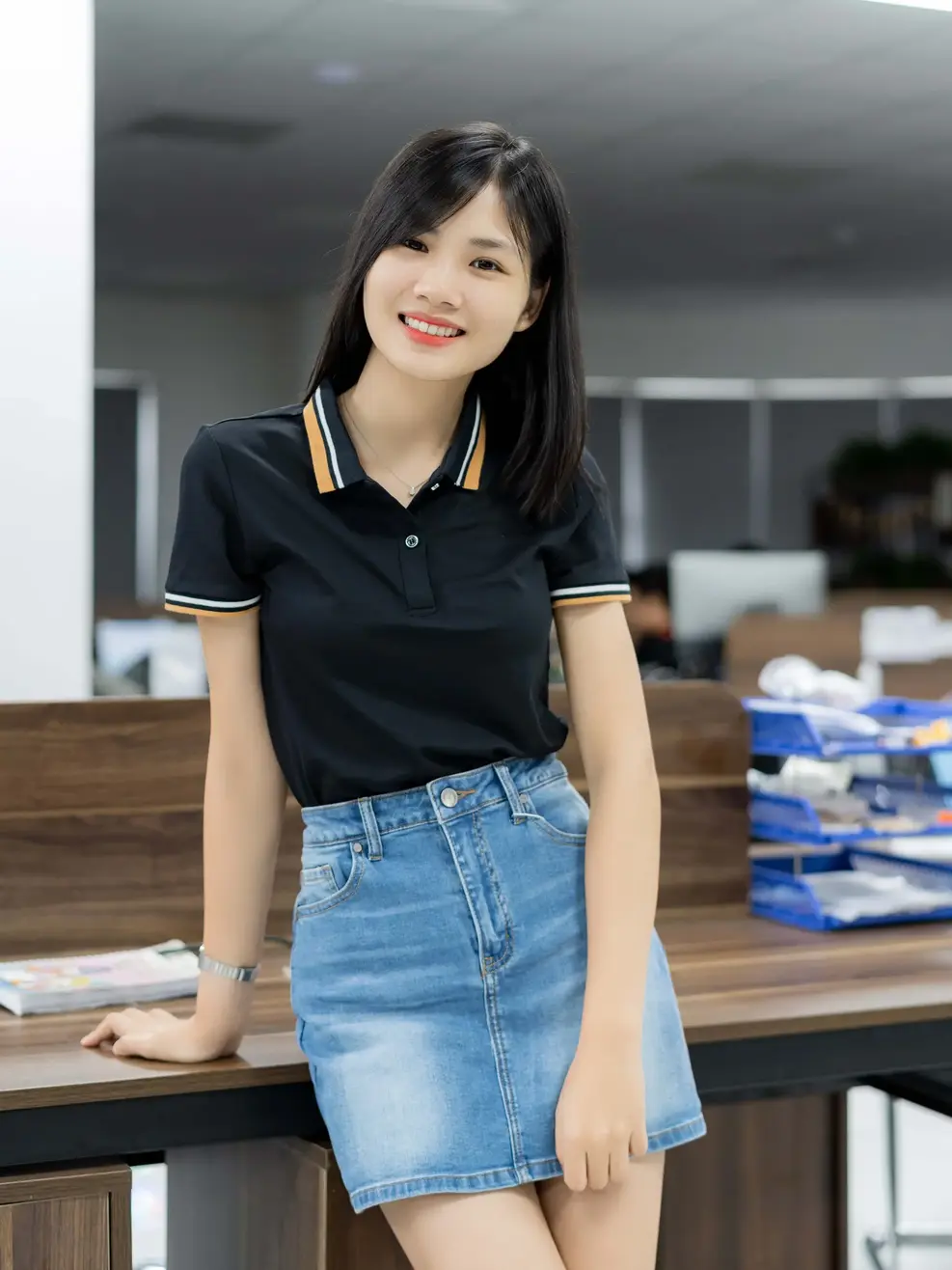 Polo nữ mắt chim phối bo 02 - Đen - L