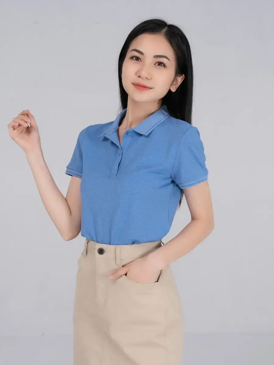 Polo nữ melange sợi xe - Xanh dương - M