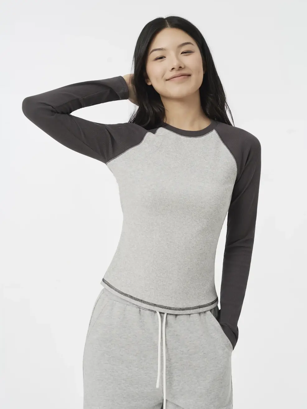 Áo Phông Dài Tay Nữ Tay Raglan Phối Màu Form Simfit - Xám 035 - S