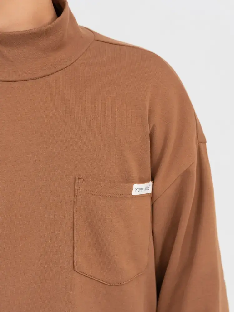 Áo Thun Kid Lớn Cổ 3cm Túi Trước Ngực - Nâu - 10