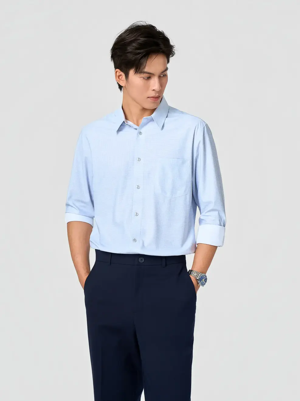 Áo Sơ-mi nam dài tay kẻ caro cao cấp - Kẻ Xanh Da Trời 187 - M