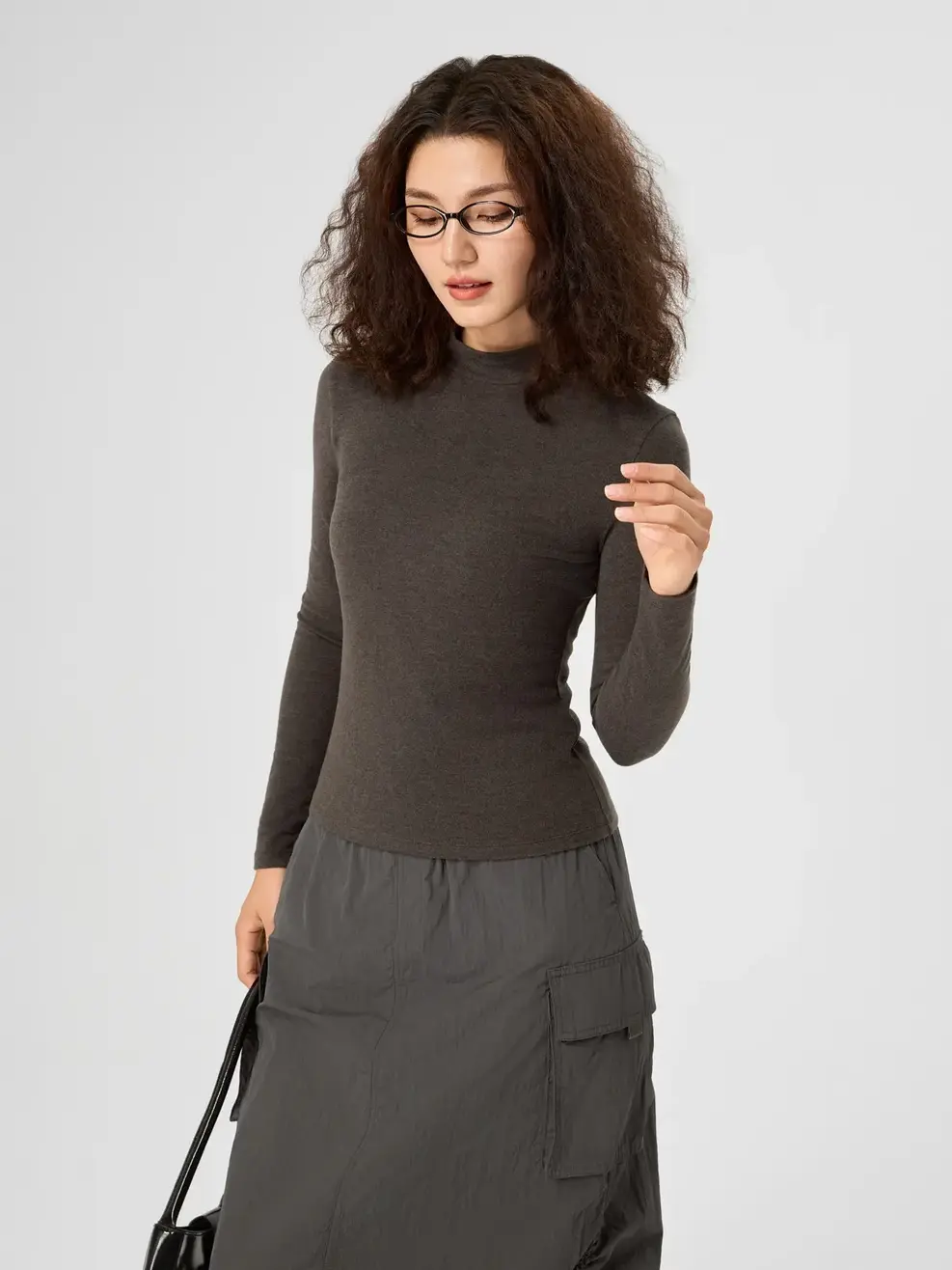 Áo Thu Đông Nữ Cổ 4cm  - Xám đậm - S