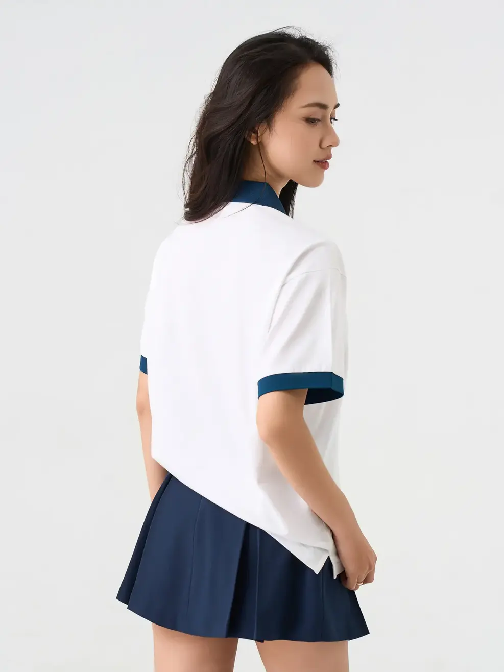 Áo Polo Nữ Relax Dreamteam Cổ V Bo Kẻ - Trắng 001 - S