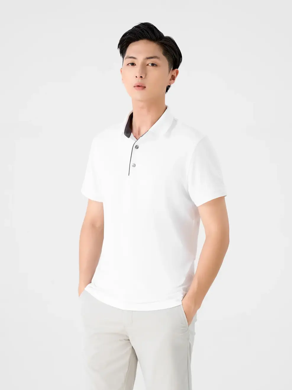 Polo Nam Bạc Hà Lé Nẹp - Trắng - 2XL