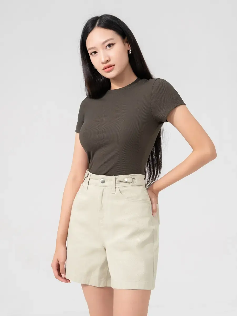T-shirt Nữ Slimfit Thun Rib Tăm Nhỏ - Rêu - S