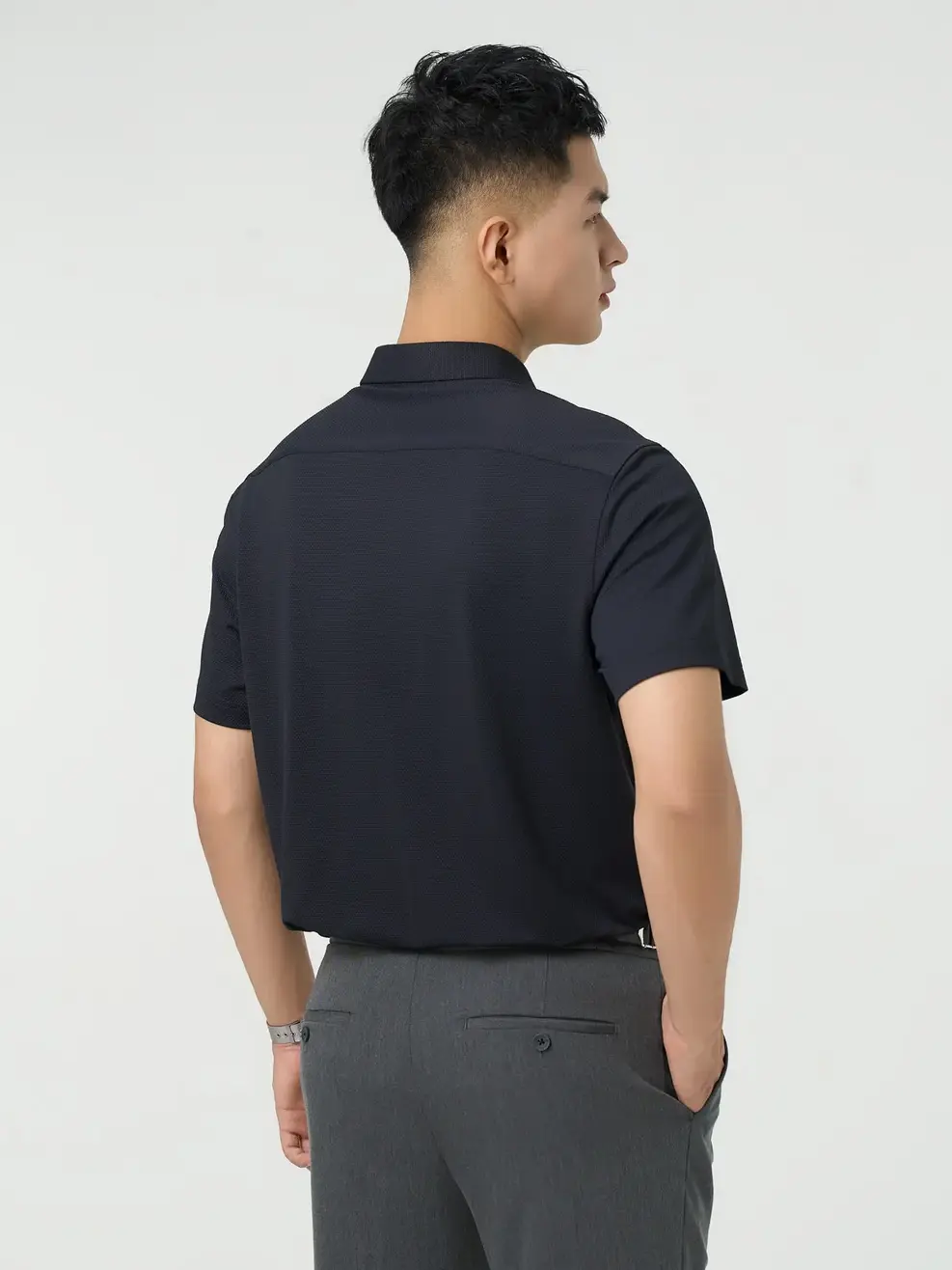 Áo Sơ Mi Nam Cộc Tay Business Bề Mặt Tổ Ong - ĐEN 002 - XL