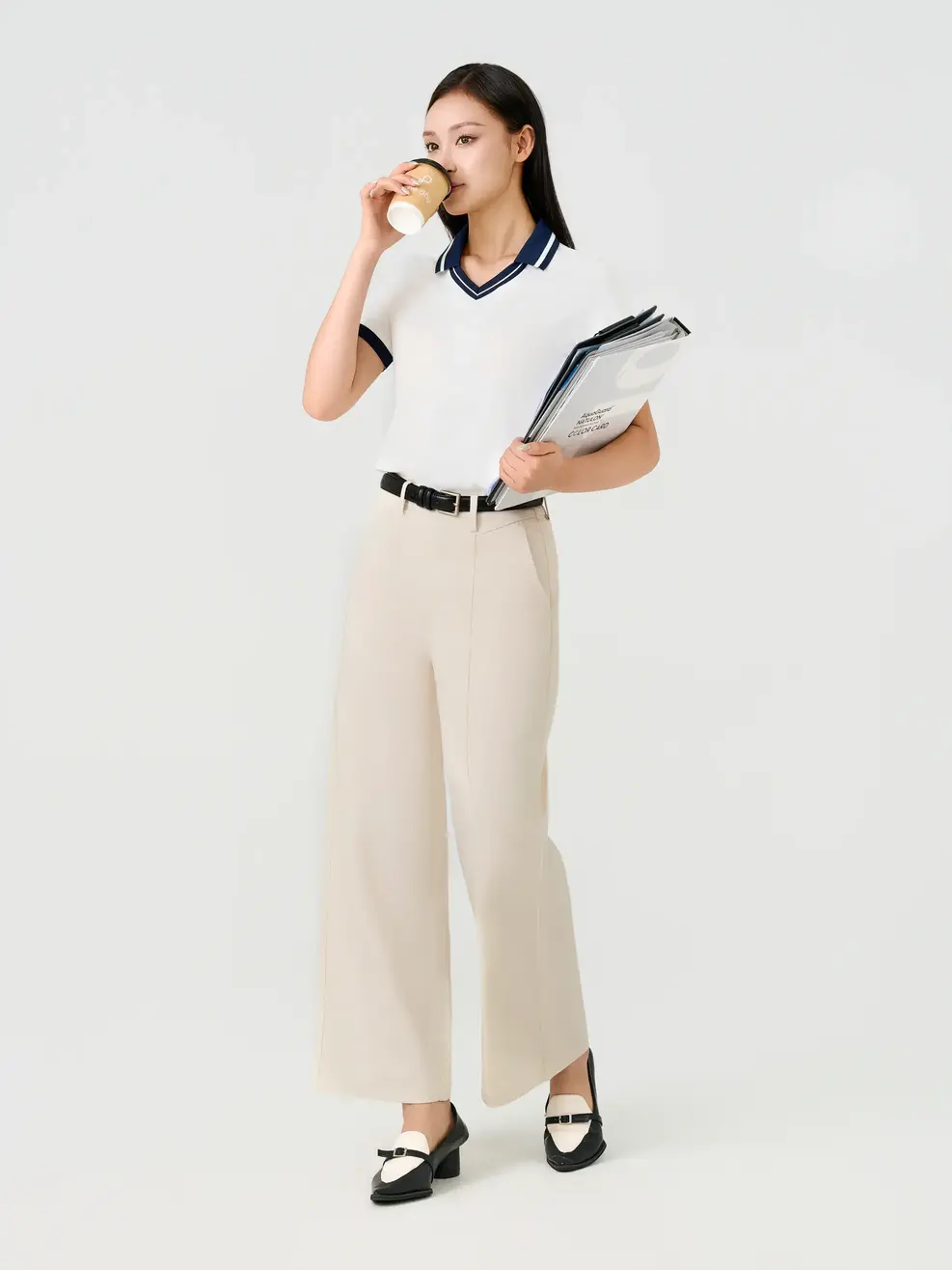 Áo Polo Nữ Slimfit Cổ V Phối Màu - Trắng 001 - S
