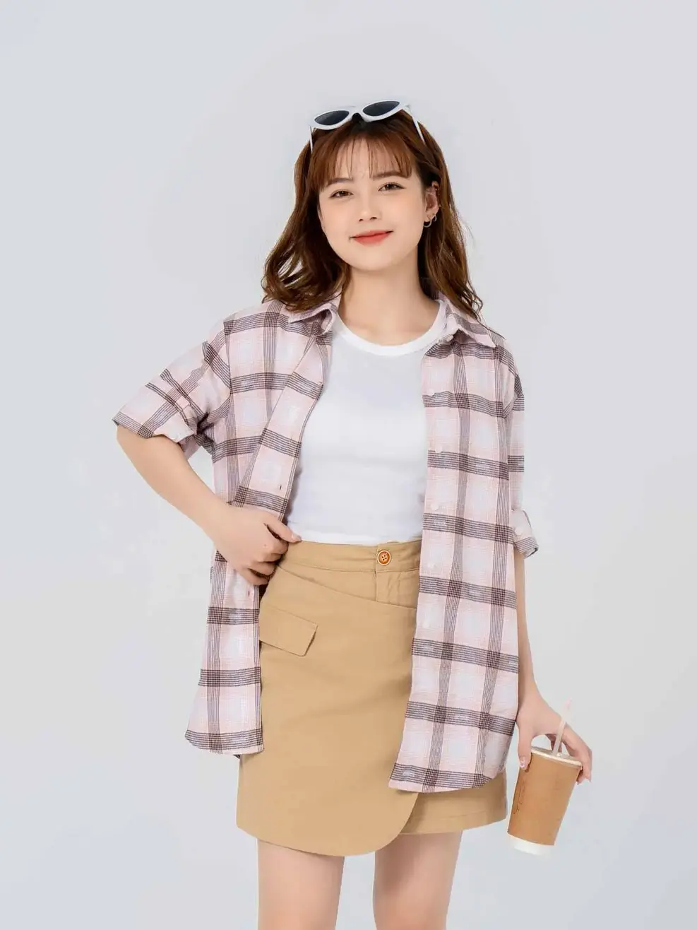 Áo sơ mi dài tay nữ cafe logo Yody - Hồng - S