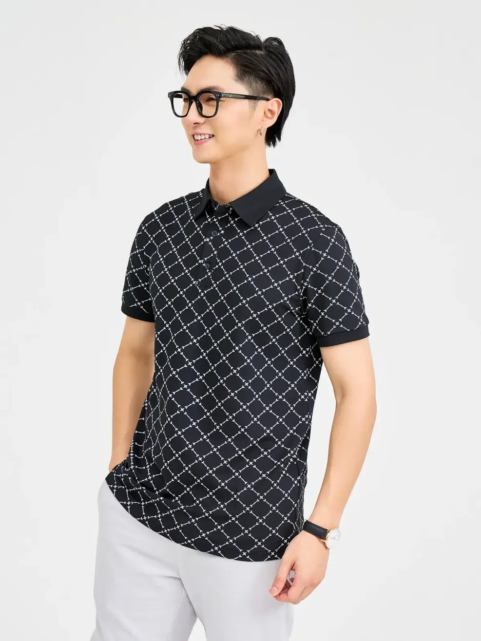 Polo Nam In Tràn Ngôi Sao - Đen - XL