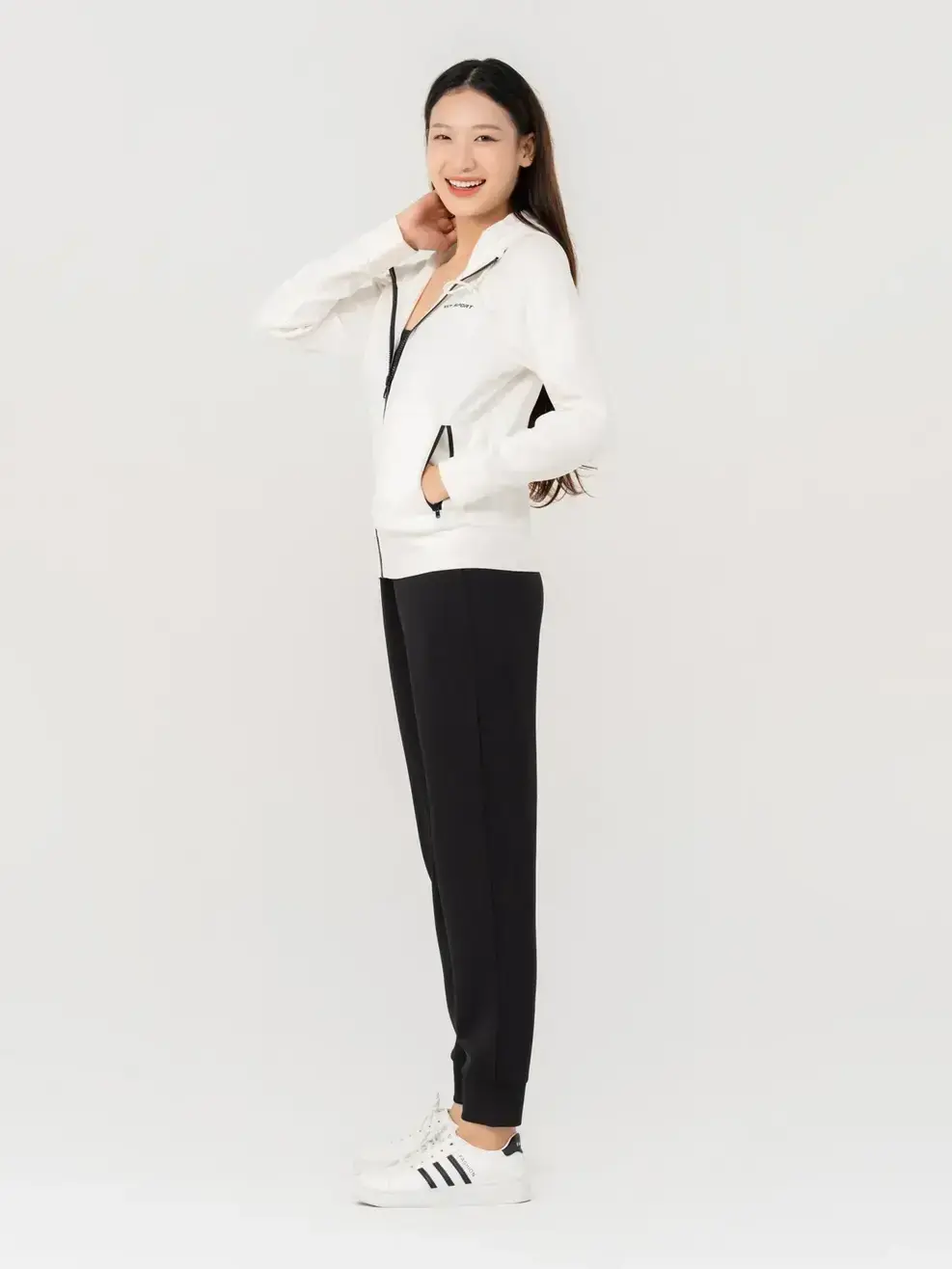 Bộ Đồ Thể Thao Nữ Double Face Có Mũ - Be phối đen - S