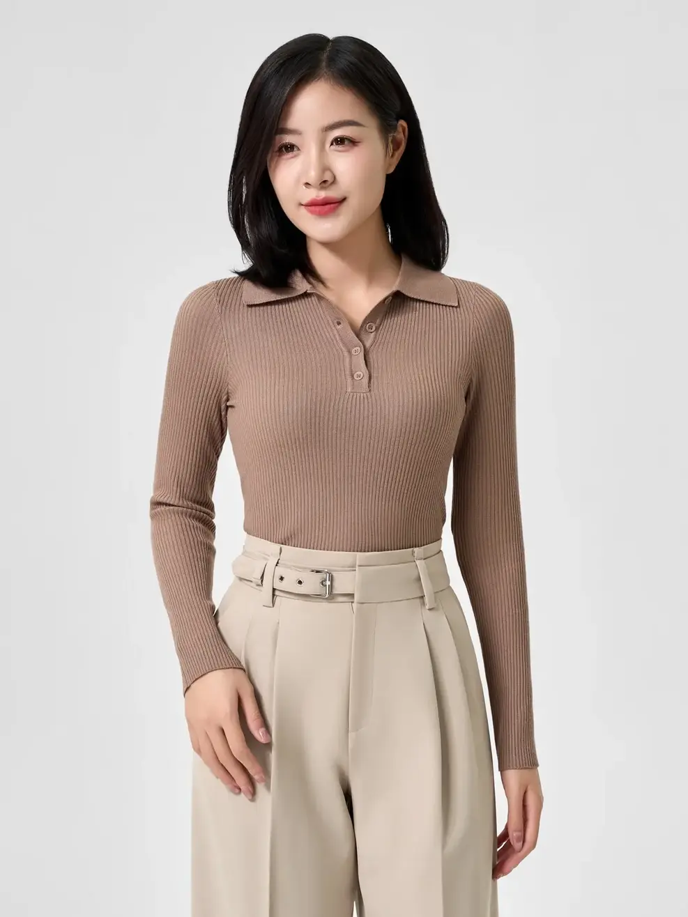 Áo Len Nữ Cổ Bẻ - Nâu - S