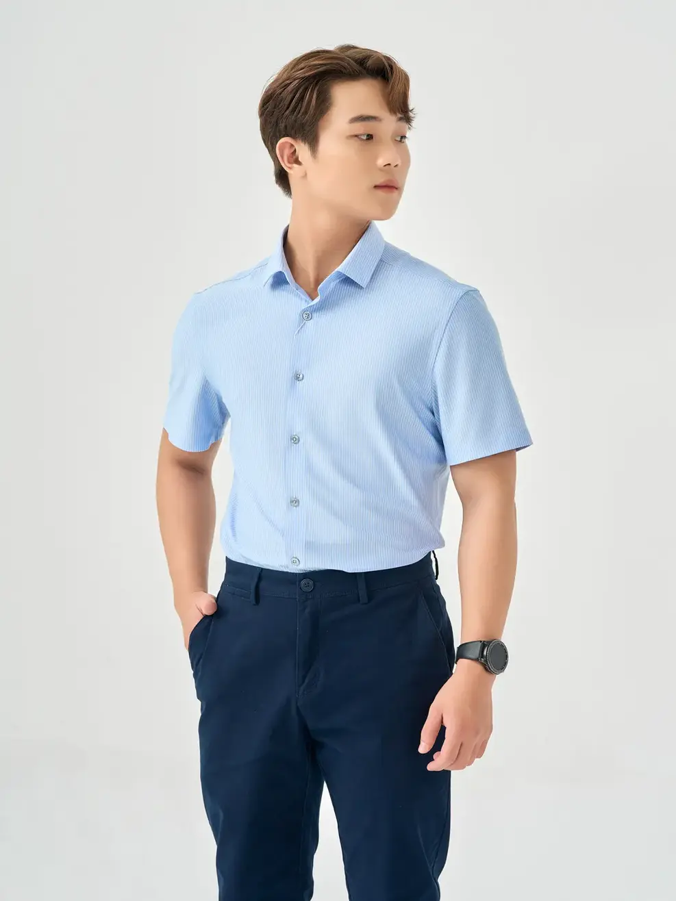 Sơ Mi Cộc Tay Cao Cấp Yo.smart - Kẻ Xanh - M