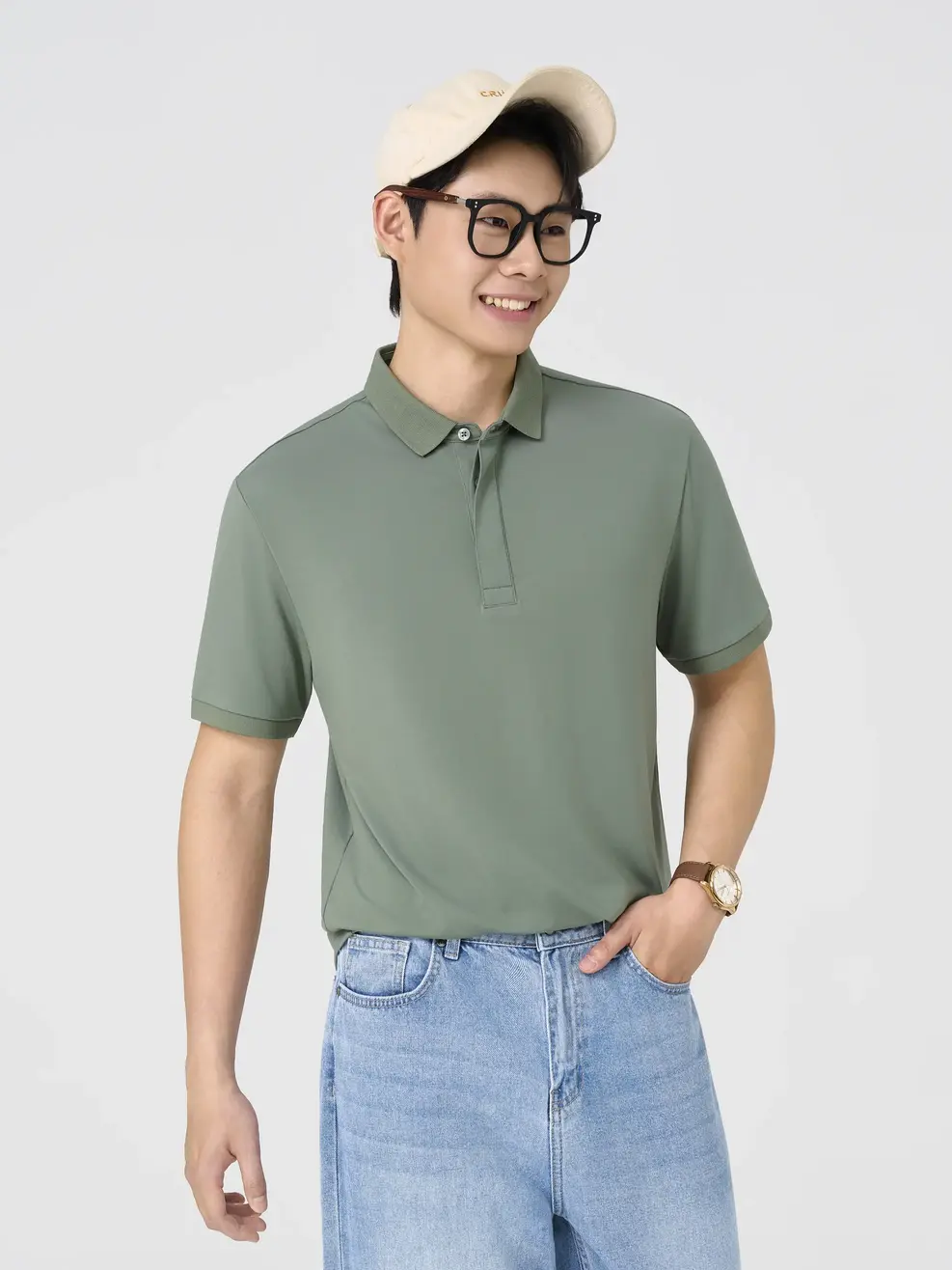 Áo Polo Nam Slim Nẹp Giấu Cúc - Xanh lá 034 - S