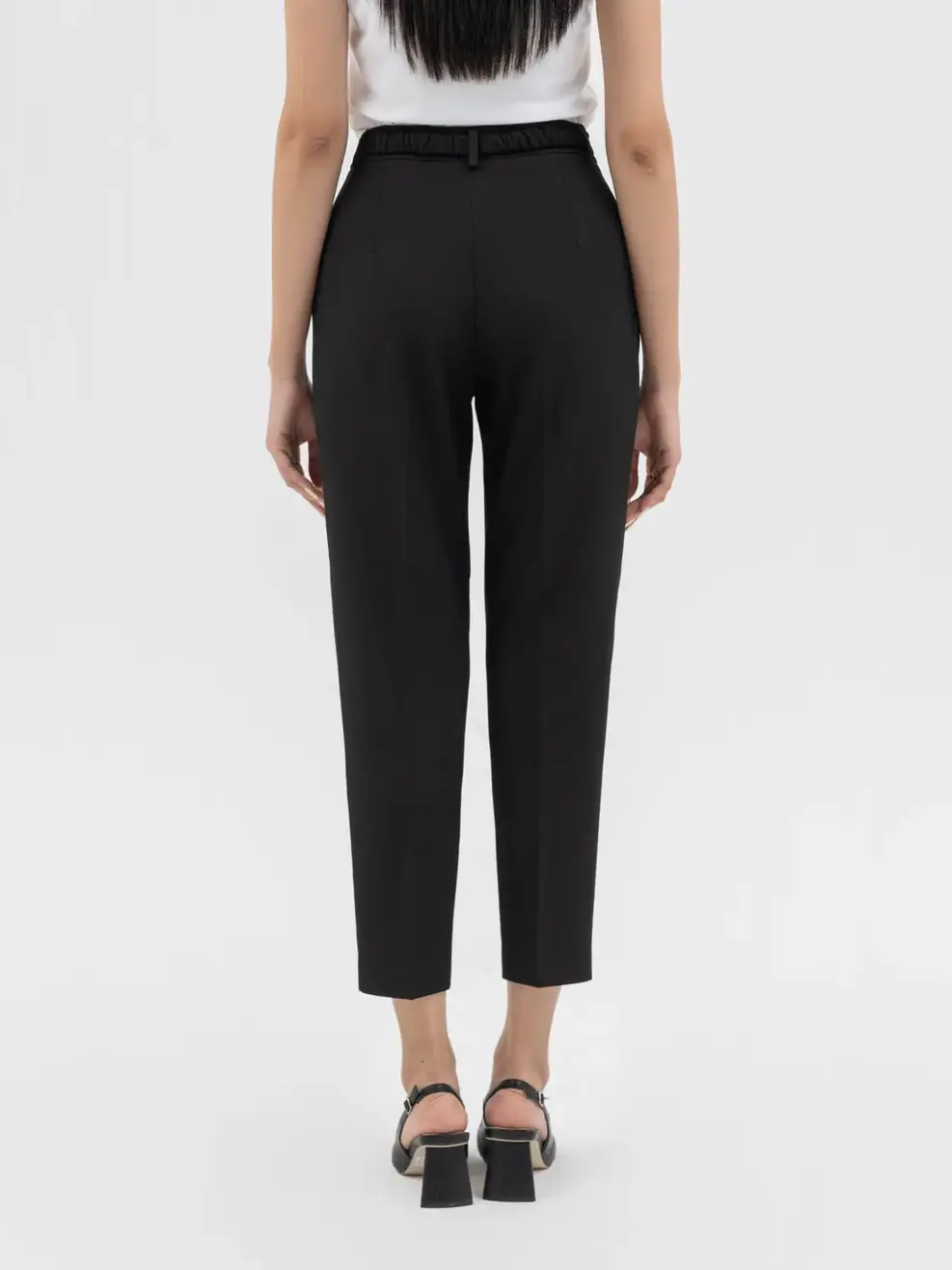 Quần Âu Nữ Baggy Dây Lưng Mặt Đai Chun - Đen - S