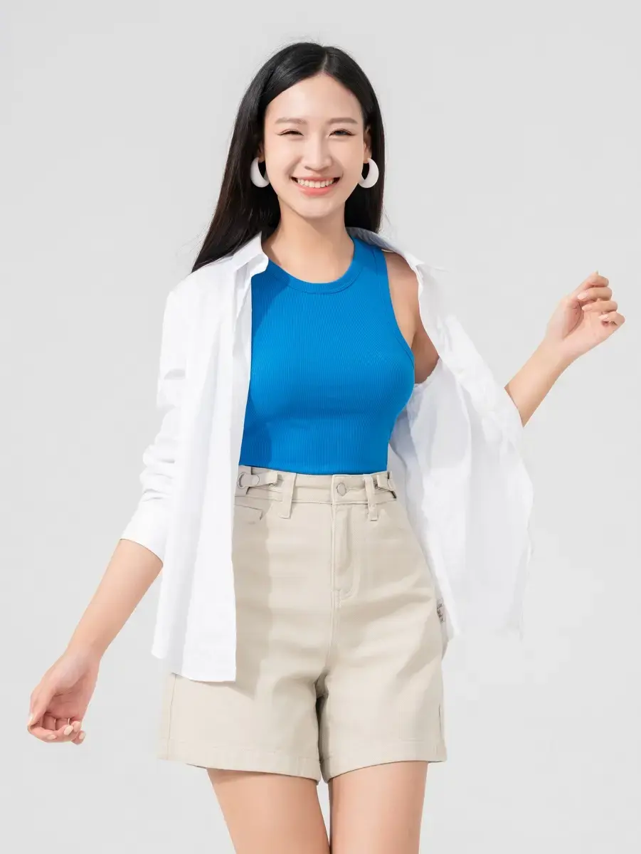 Áo 3 Lỗ Nữ Thun Rib Tăm Nhỏ Dáng Ngắn - Xanh dương - S