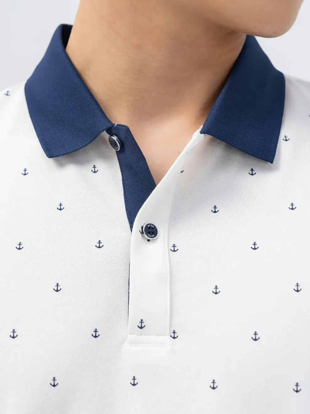 Áo polo nam hình in mỏ neo - Trắng Xanh - L