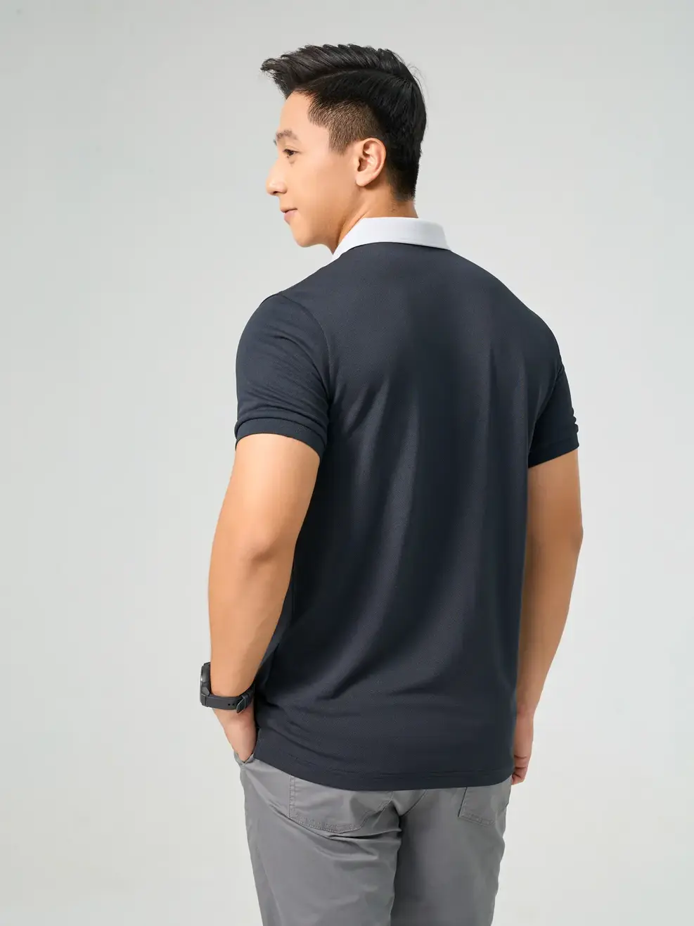 Áo Polo Nam Phối Kẻ Chéo - Đen - M