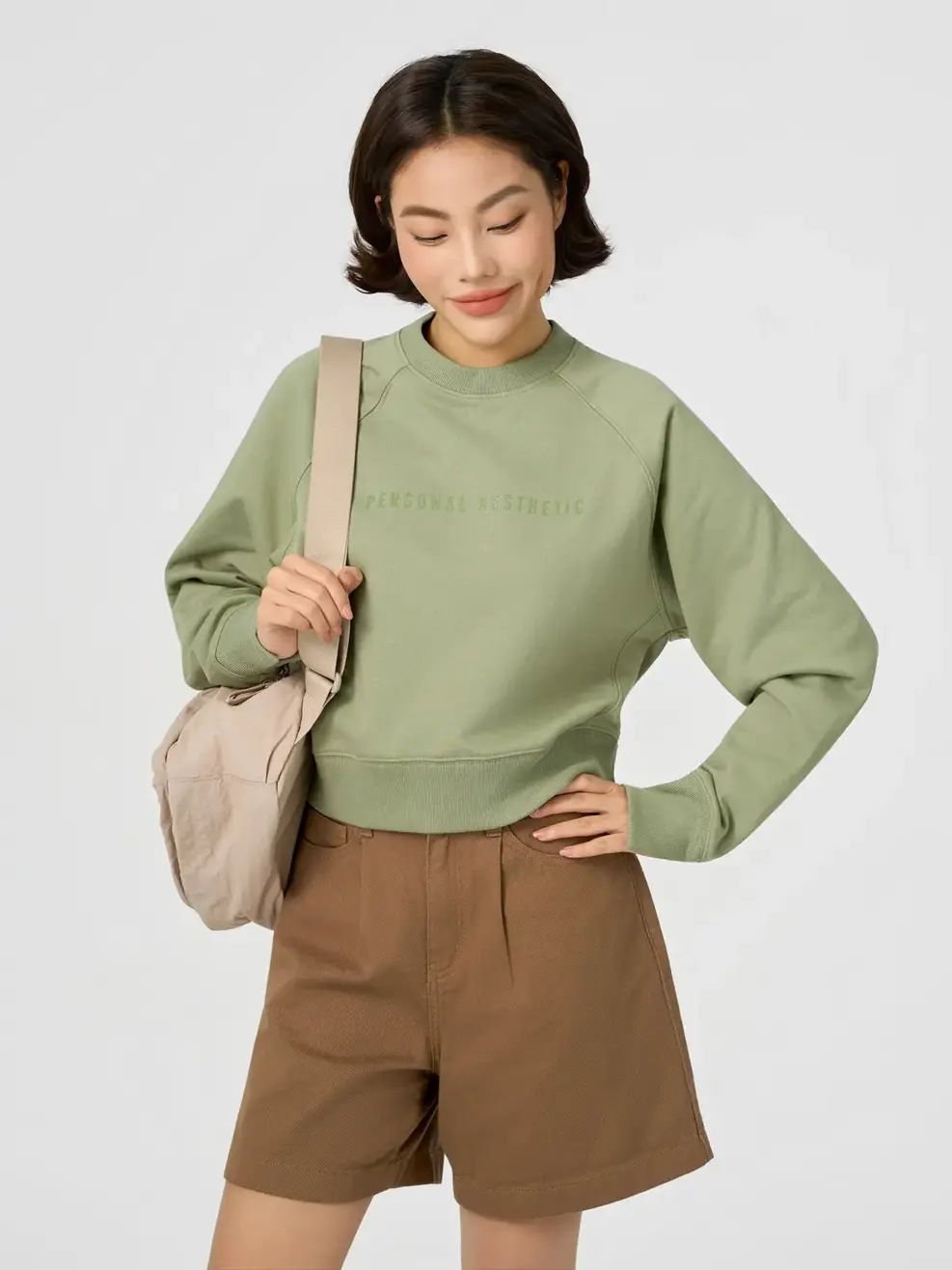 Áo Nỉ Dáng Ngắn In Chữ - Xanh lá 025 - S