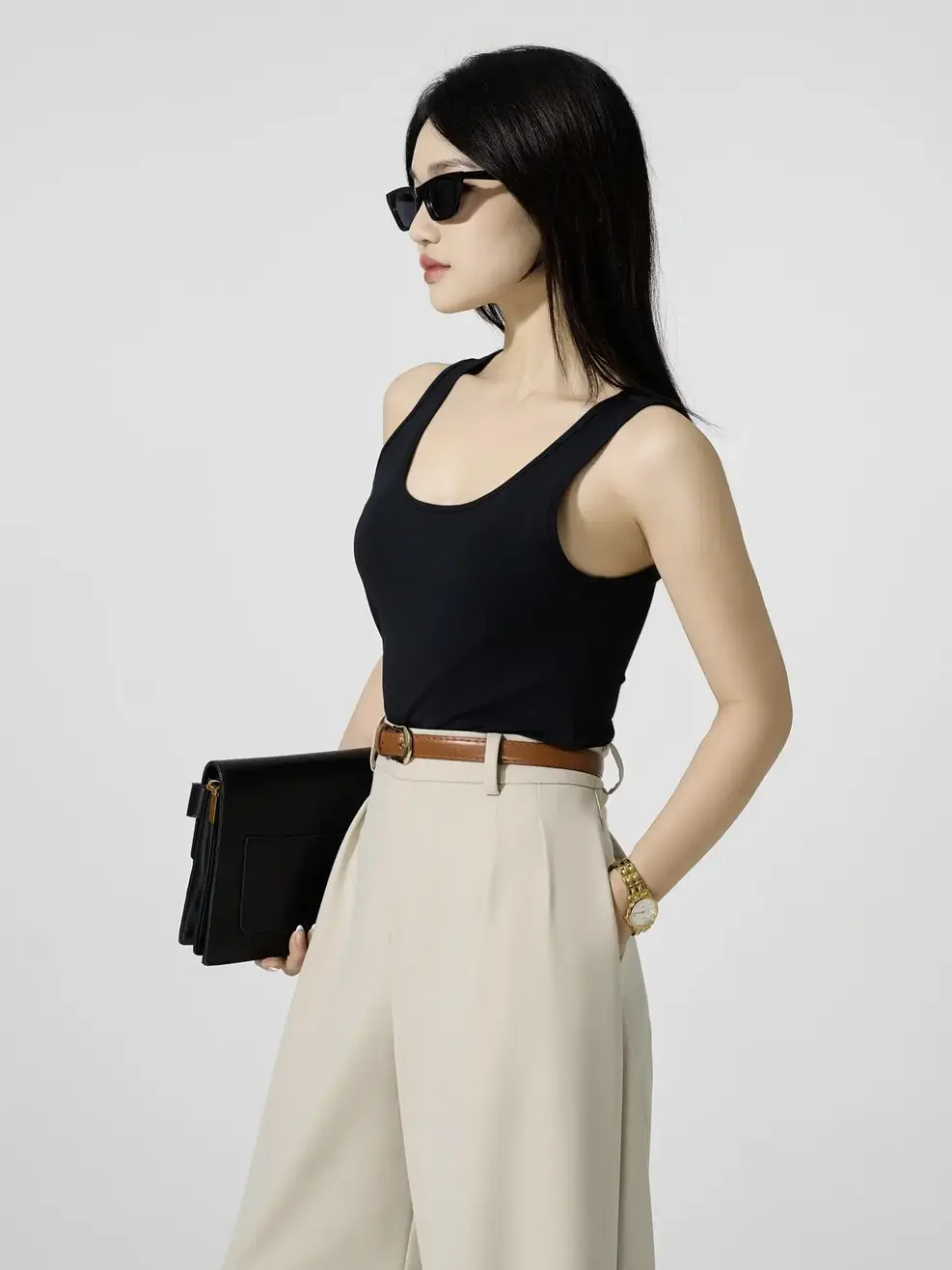 Áo 2 Dây Nữ Cổ Rộng - Đen - S