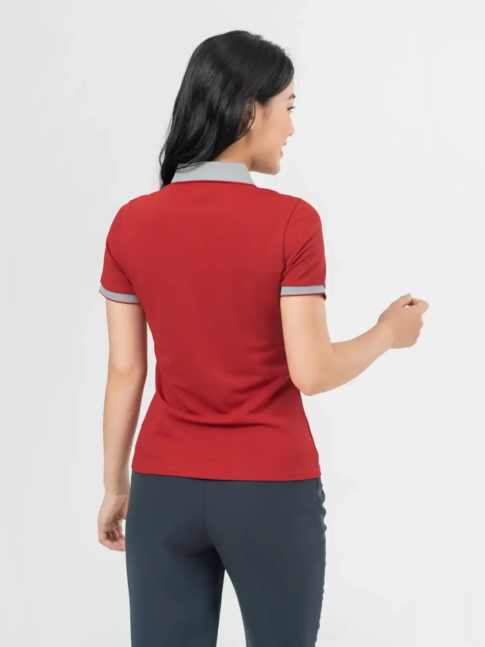 Áo Polo Nữ Cà Phê Phối Nẹp (APN3700) - ĐỎ PHỐI XÁM 016 - S