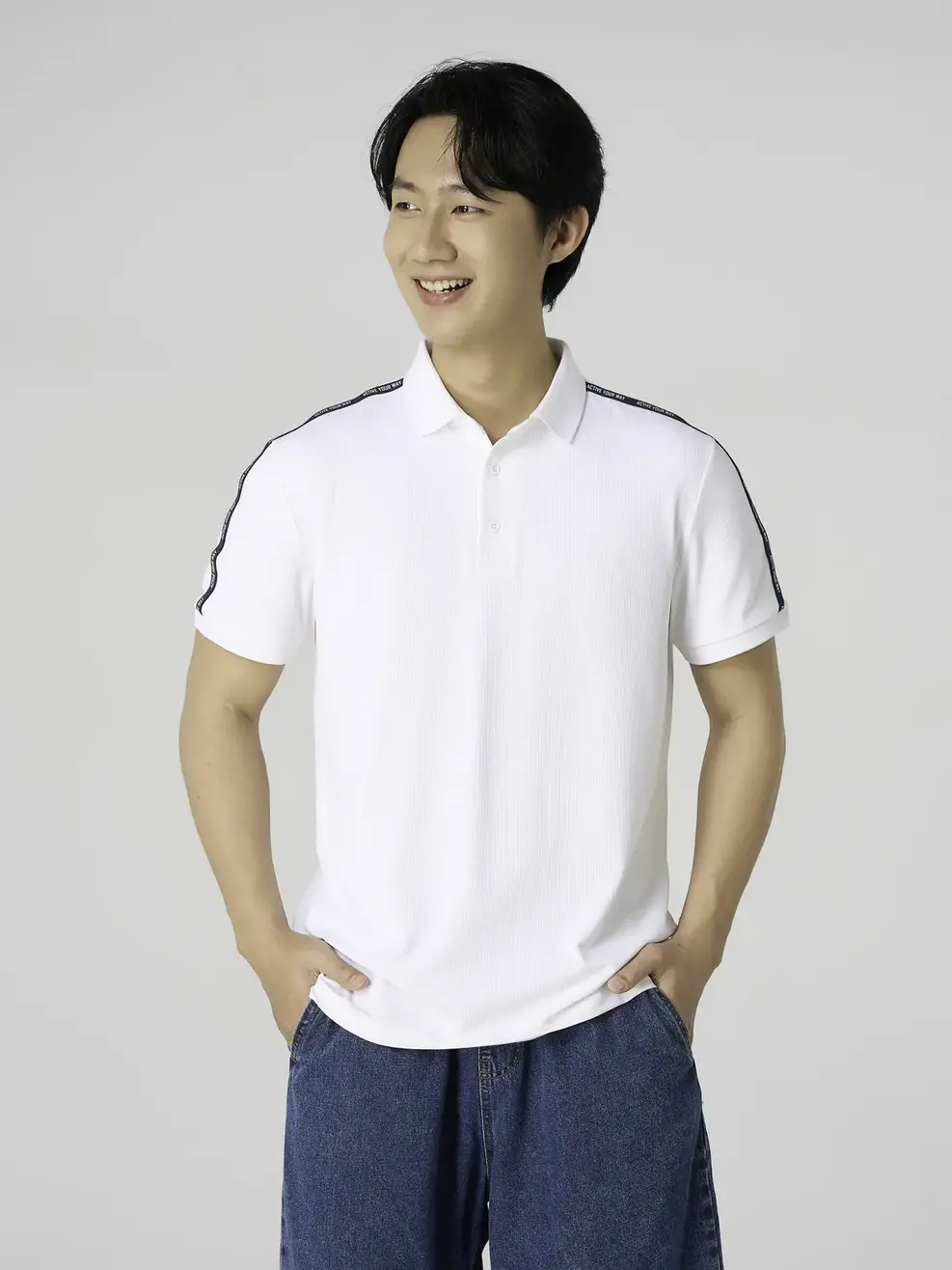 Áo Polo Thể Thao Nam Phối Dây Dệt Vai - Trắng 013 - M